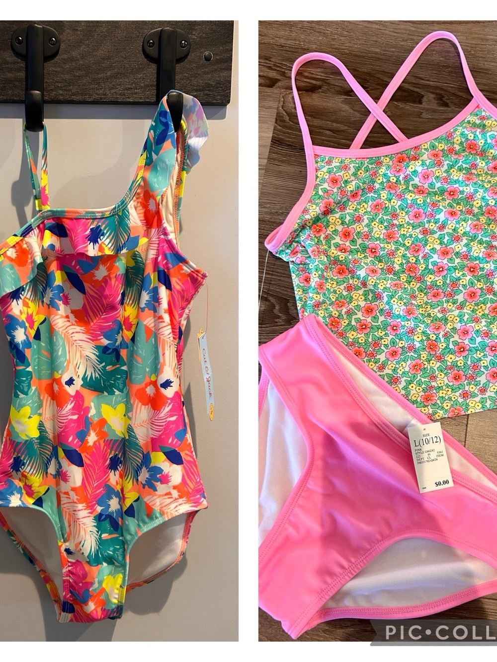 Cat & Jack Pink Floral Girls Swim suit set
